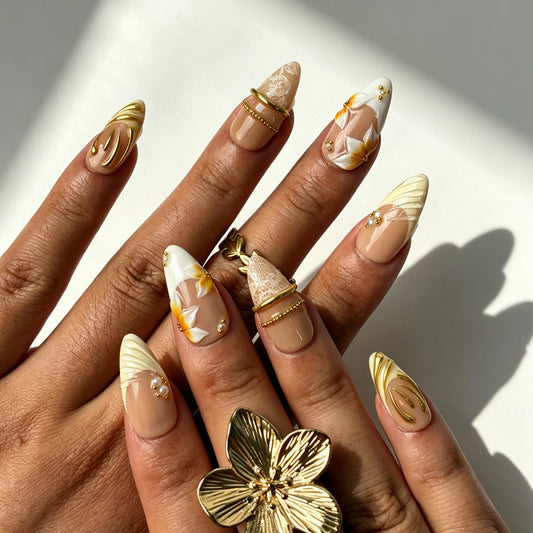 Aureate Ivory handmade press‑on nails real hand close‑up view
