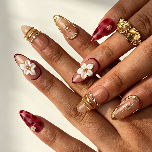 Merlot Stella wine red press on nails on hand romantic dating manicure