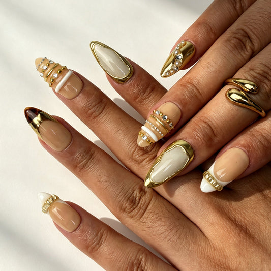 Aureate Ivory elegant press on nails on hand formal banquet manicure