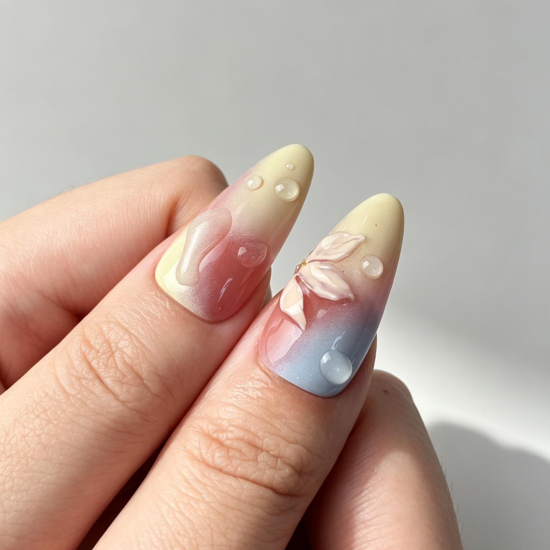 Sweet Spring Floral Press On Nails, Long Almond Gradient Fake Nails
