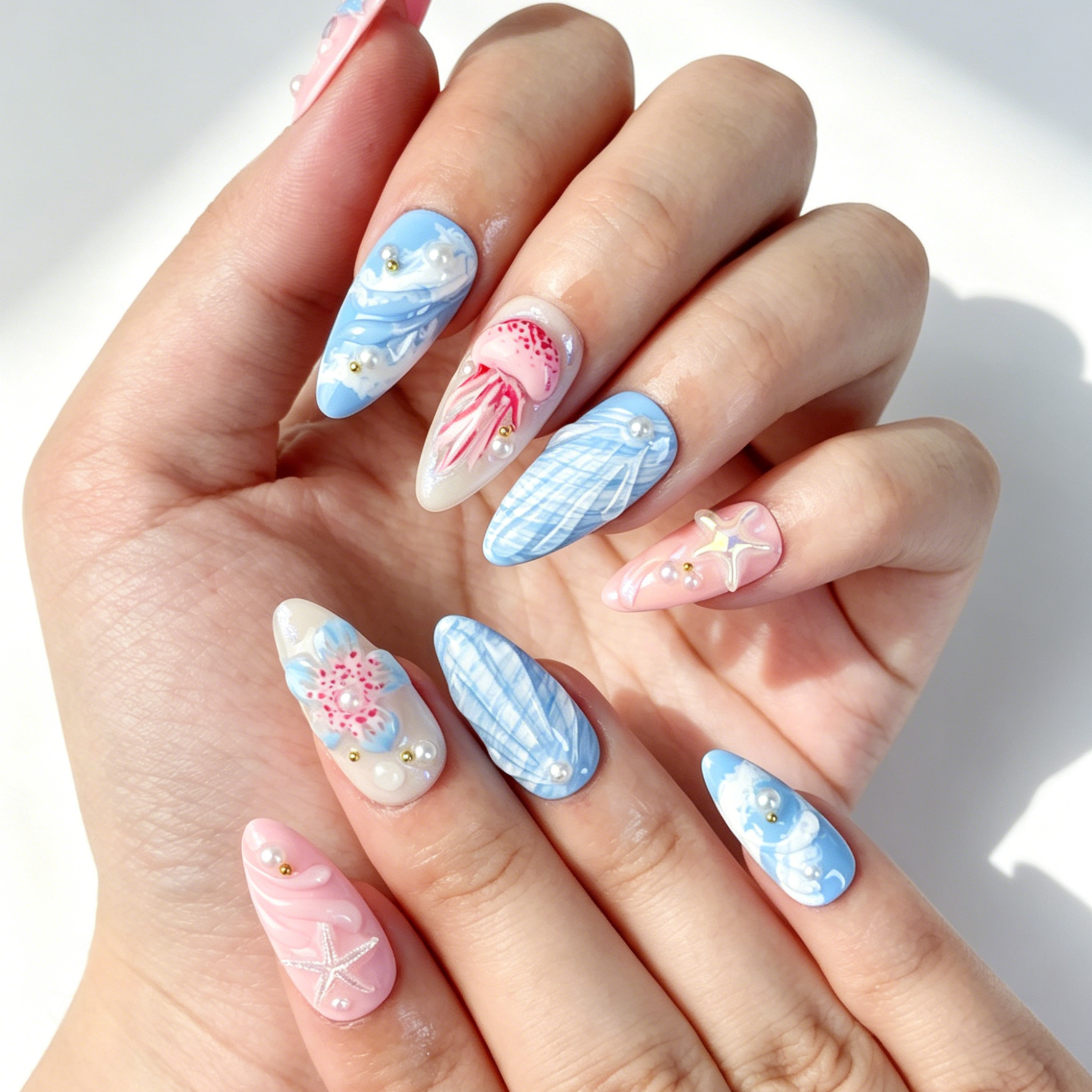Close Up Ocean Nail Art, 3D Jellyfish Starfish Shell Pearl Decor