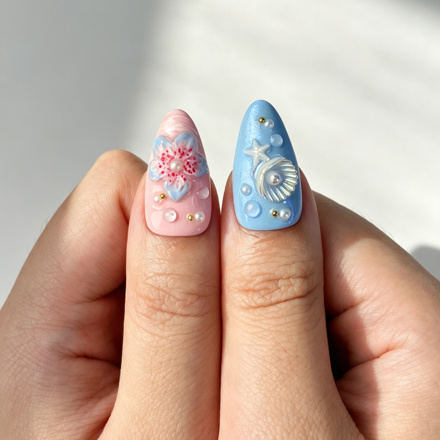 Cute Coastal Jellyfish Press On Nails, Medium Almond Fake Nails