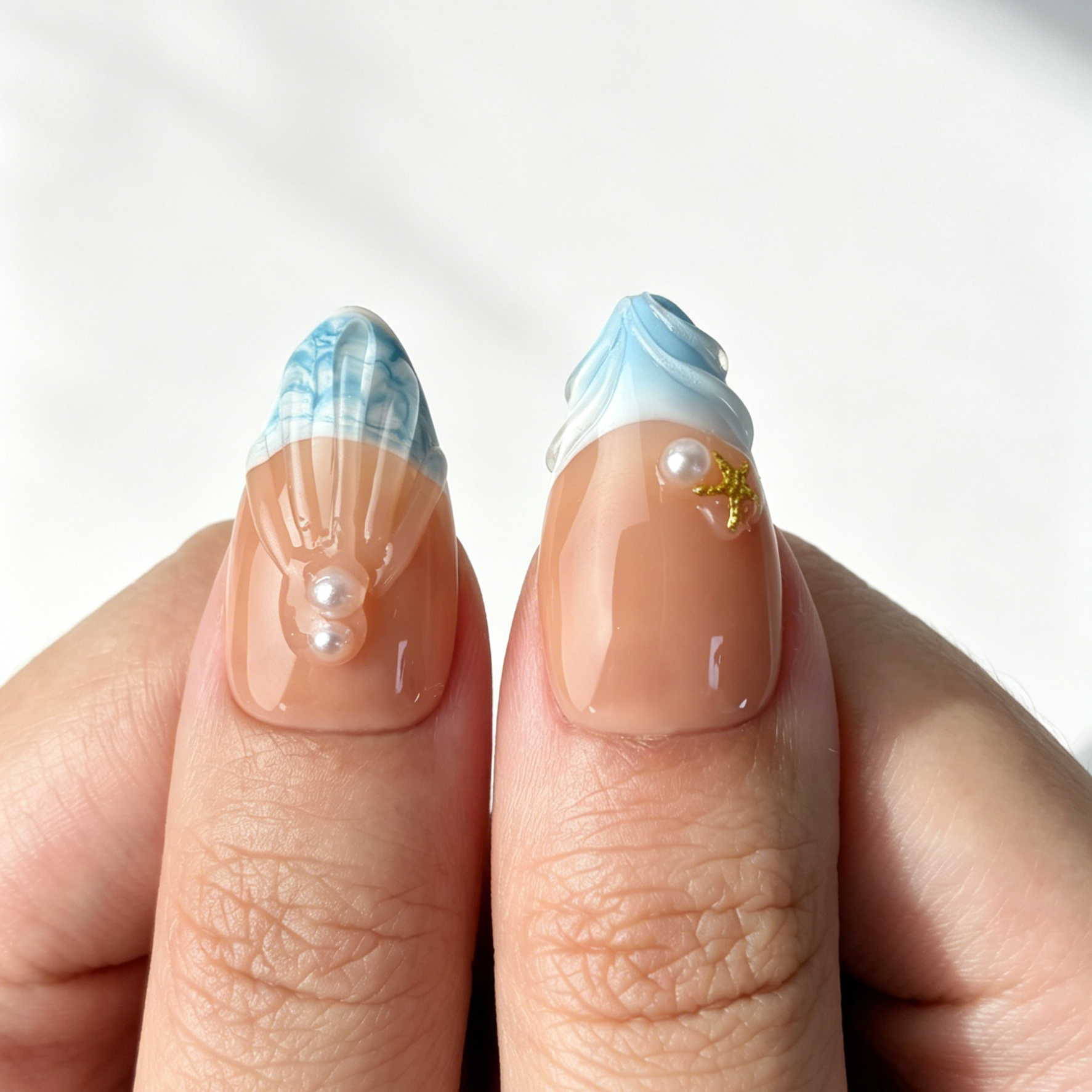 Beach Floral Press On Nails, Medium Almond Gradient Fake Nail Set