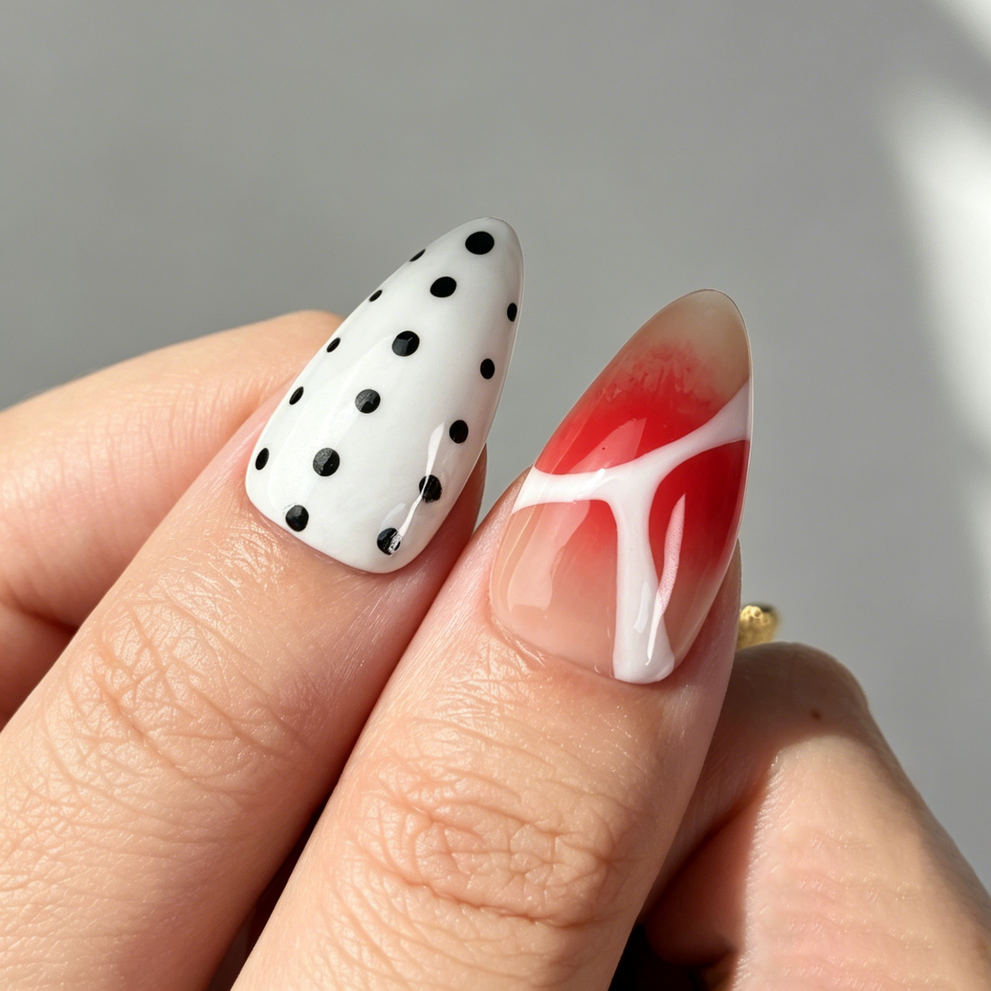 Sweet Floral Polka Dot Press On Nails, Medium Almond Fake Nails