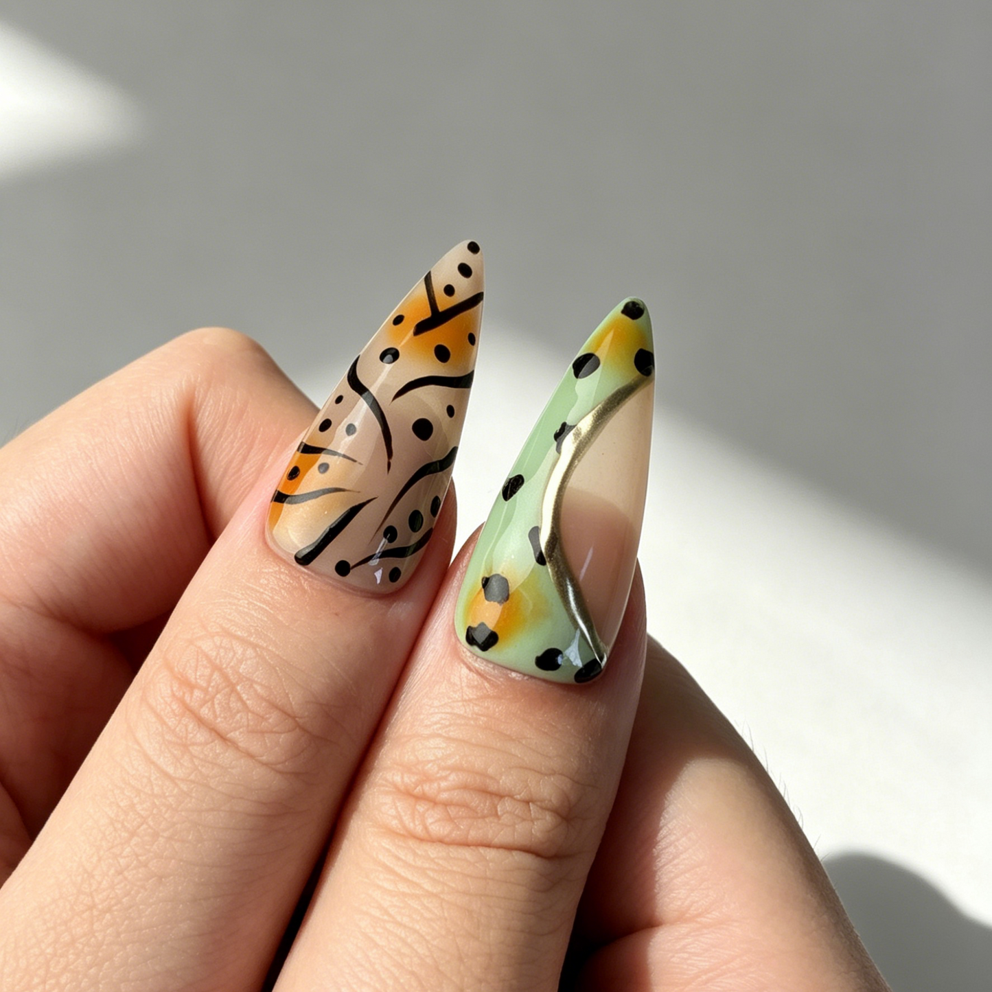 Retro Wild Leopard Floral Press On Nails, Long Stiletto Fake Nails