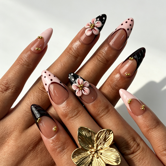 Blush Wine spring press‑on nails on‑hand display, soft romantic dating manicure