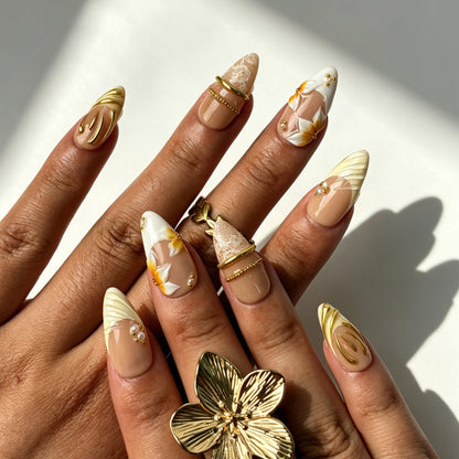 Aureate Ivory handmade press‑on nails real hand close‑up view