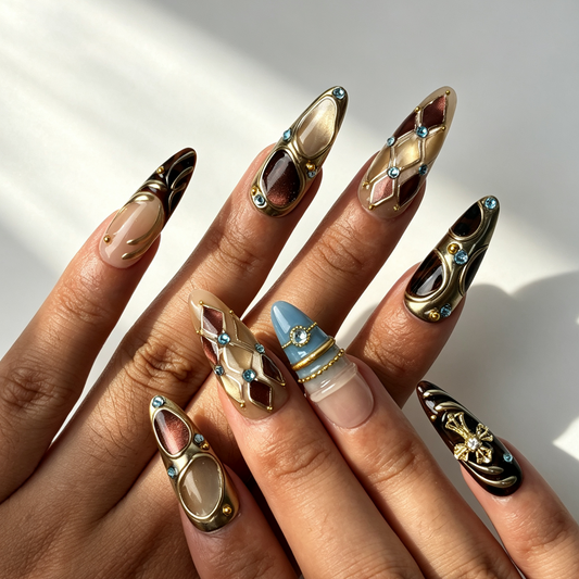 Goth Azure gothic press‑on nails on‑hand, cosplay theme‑party manicure