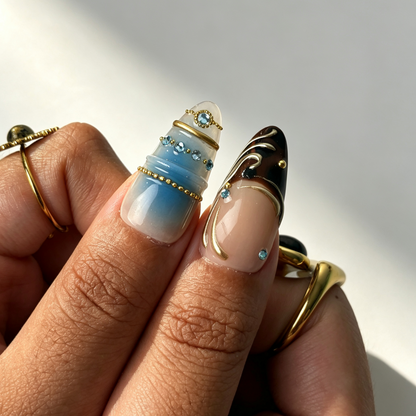 Edgy Goth Azure press‑on nails night‑out look