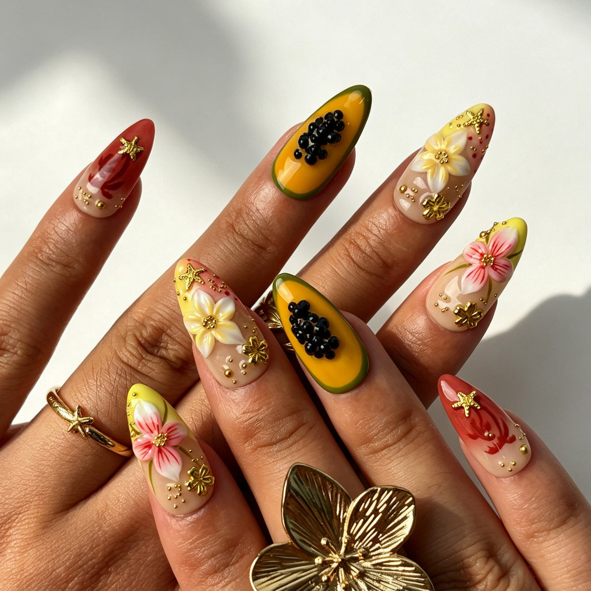 Summer vacation island fresh almond press‑on nails manicure view