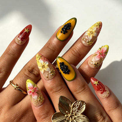 Summer vacation island fresh almond press‑on nails manicure view
