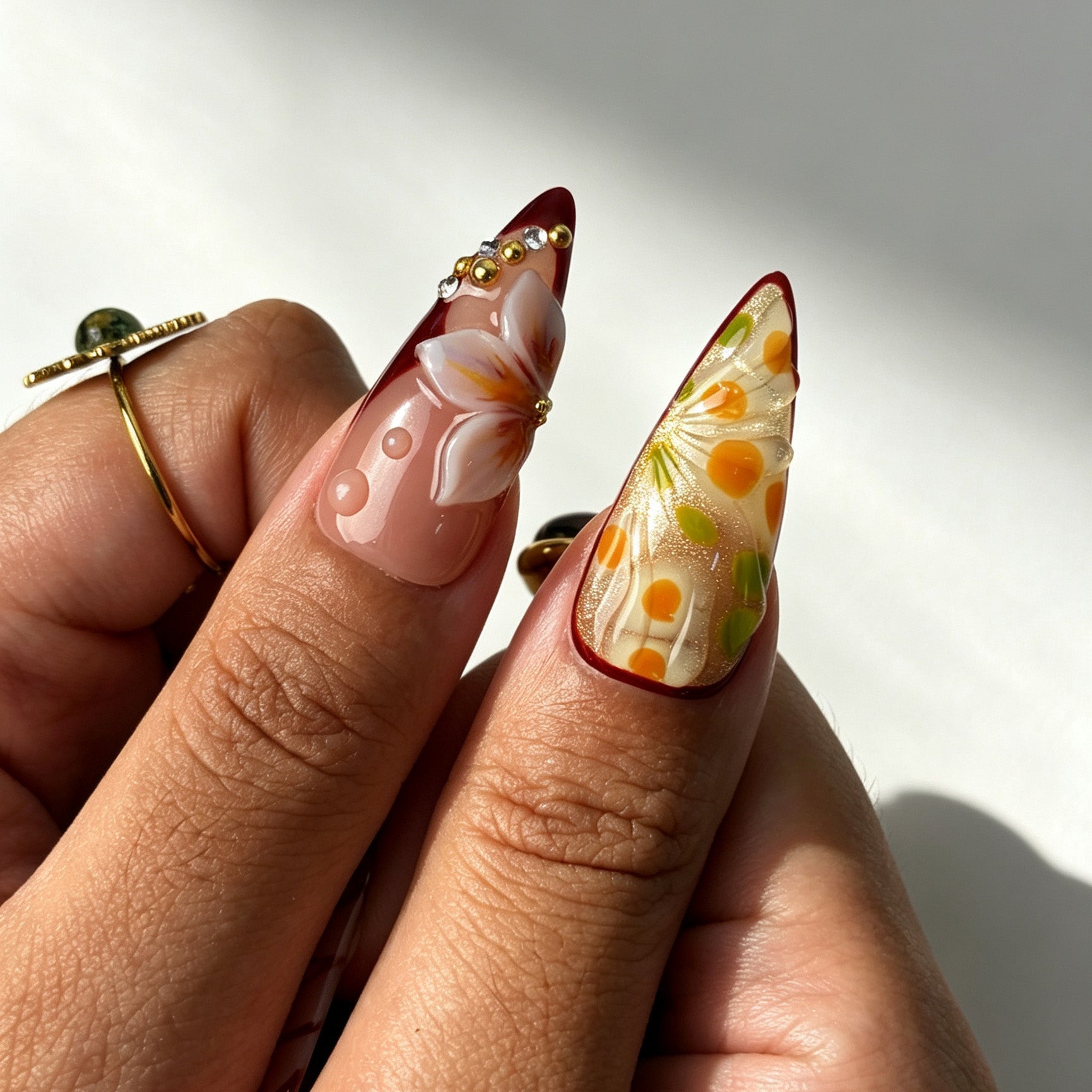 Glossy Retro Bloom stiletto press‑on nails for party special occasions