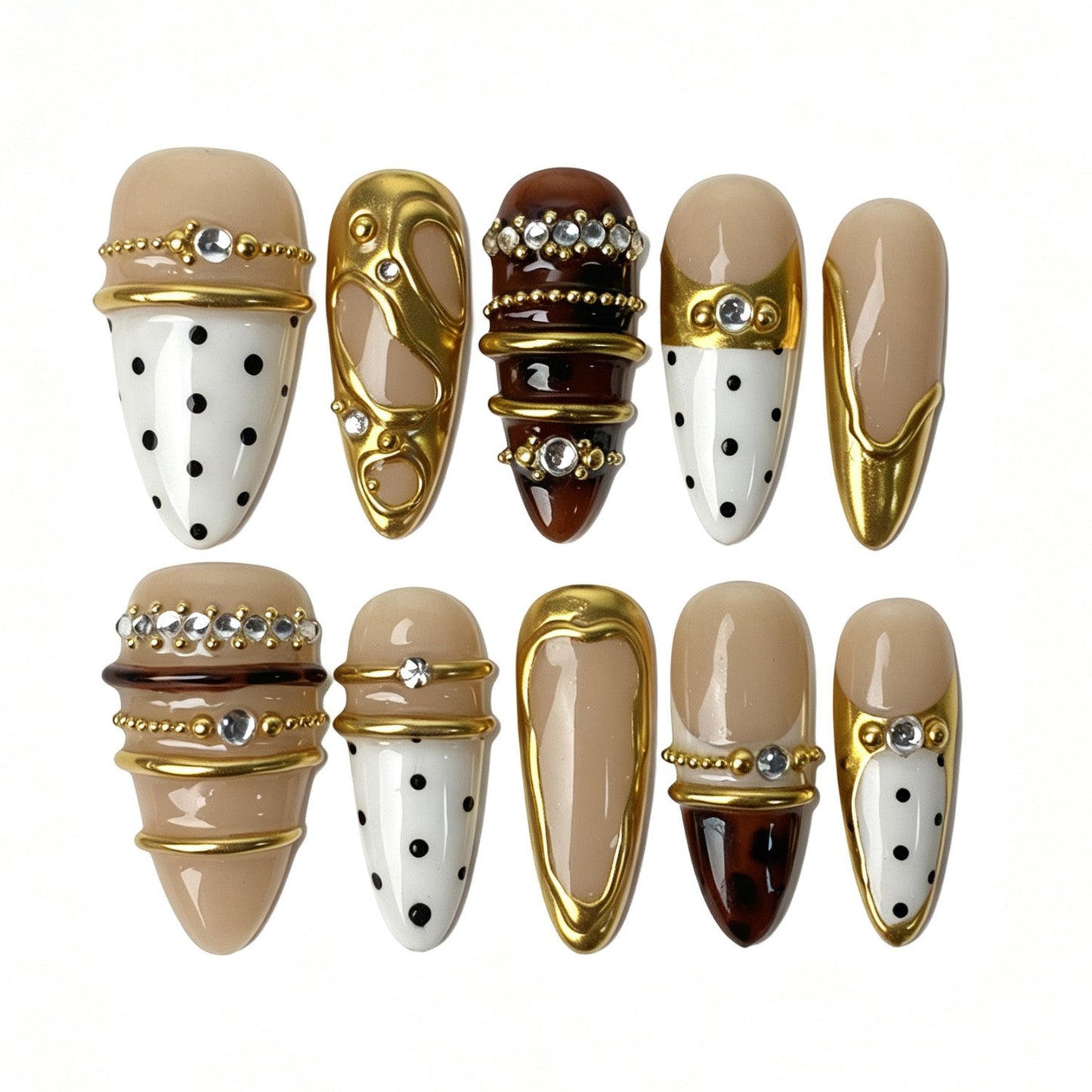 Gilded Dot Tortoise Polka Dot Gold Almond Press On Nails