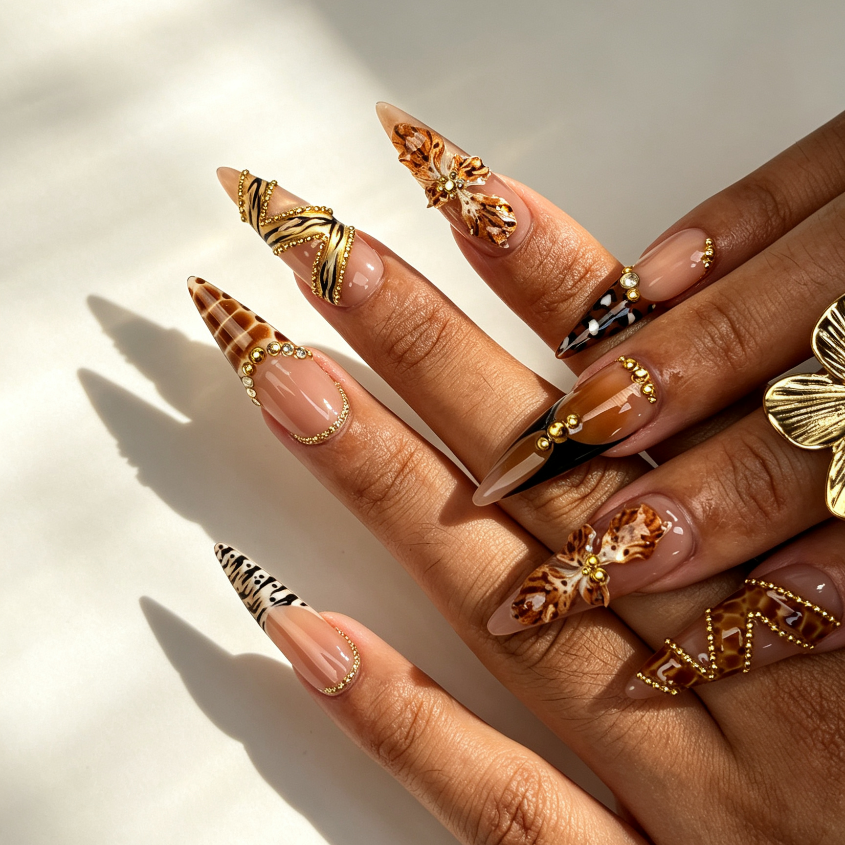 Wild Leopard Warm Tone Leopard Print Stiletto Nails Worn Manicure