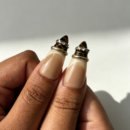 Retro luxury Amber Ring press on nails dating gathering stylish manicure