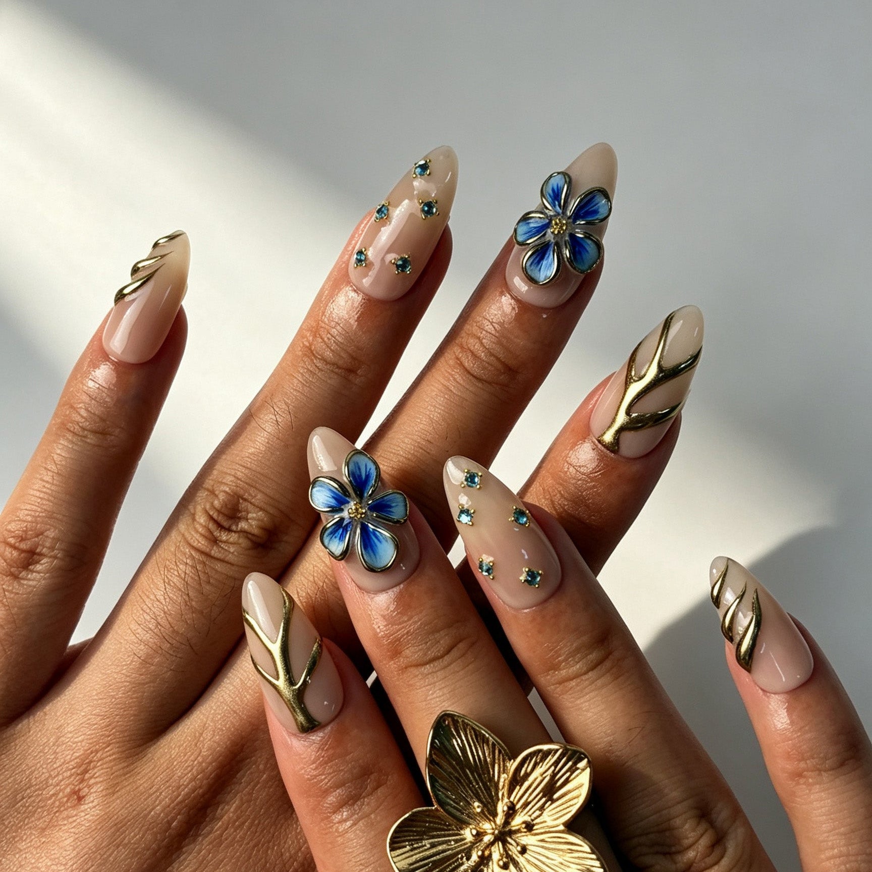 Porcelain petal chinese‑chic press‑on nails, medium almond nude false nails for party and photoshoot