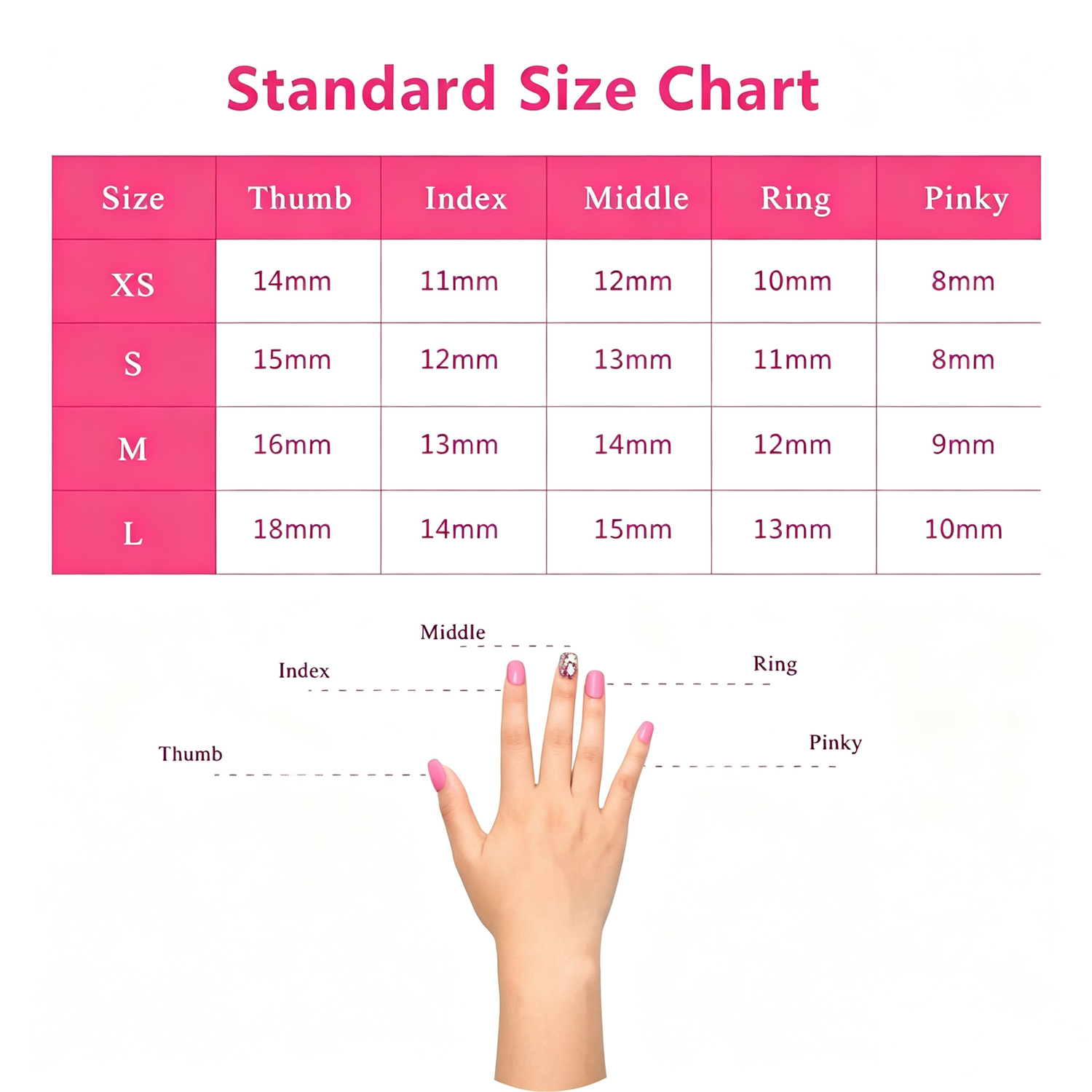 Seamergo press‑on nails standard size guide chart