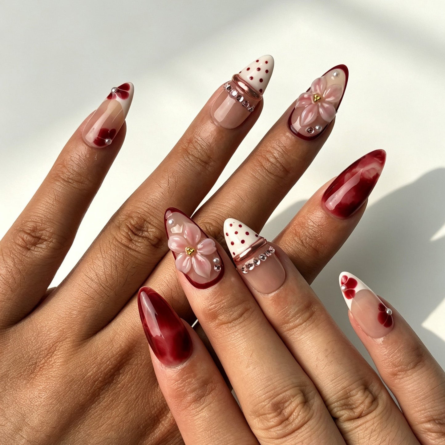 Handmade salon-grade false nails marble gradient polka dot sweet daily manicure
