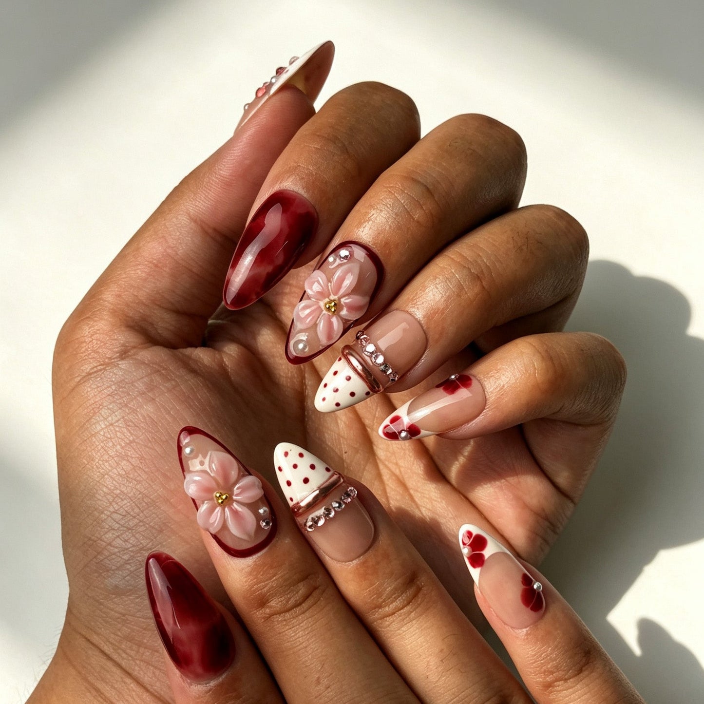 Elegant Crimson Bloom press on nails dating gathering stylish manicure