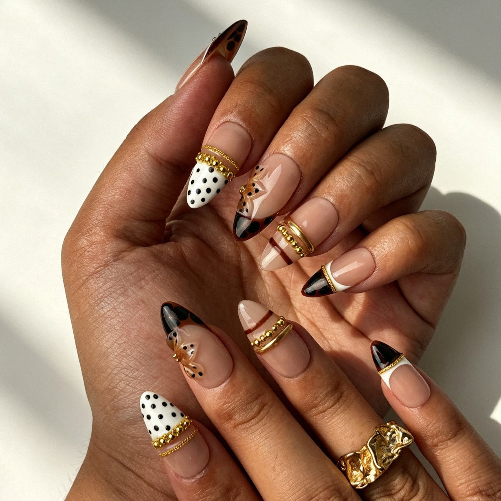Vintage Leopard Ribbon press on nails evening event elegant manicure