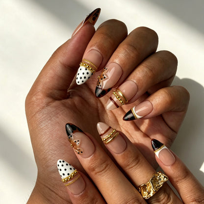 Vintage Leopard Ribbon press on nails evening event elegant manicure
