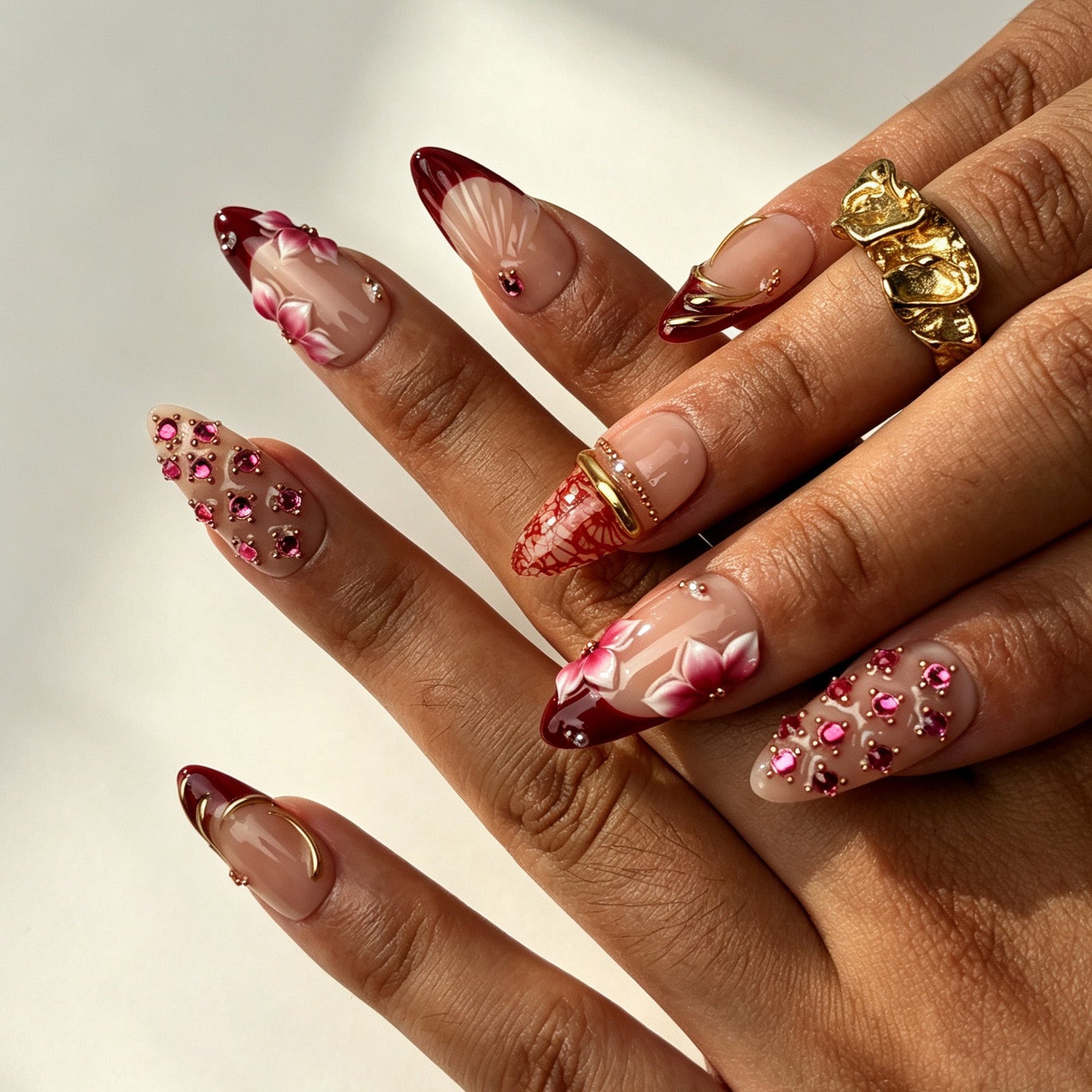 Crimson Petal wine red press on nails on hand elegant party manicure