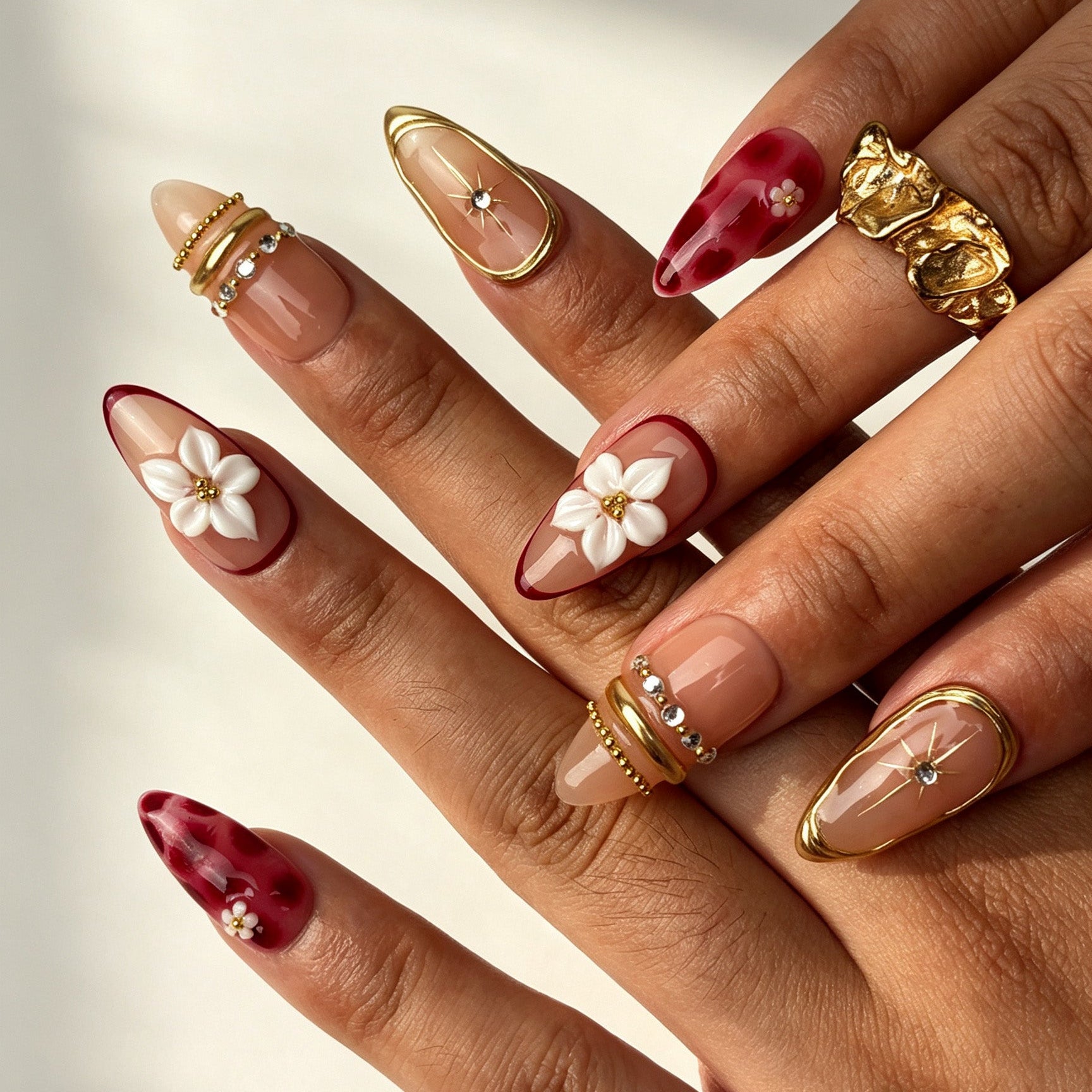 Merlot Stella wine red press on nails on hand romantic dating manicure
