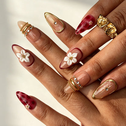Merlot Stella wine red press on nails on hand romantic dating manicure